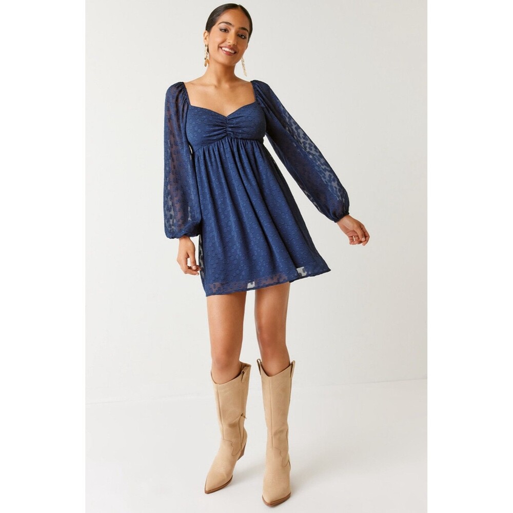 Francescas Navy Blue LS Mini Dress NWT Size XL sweetheart neckline romantic